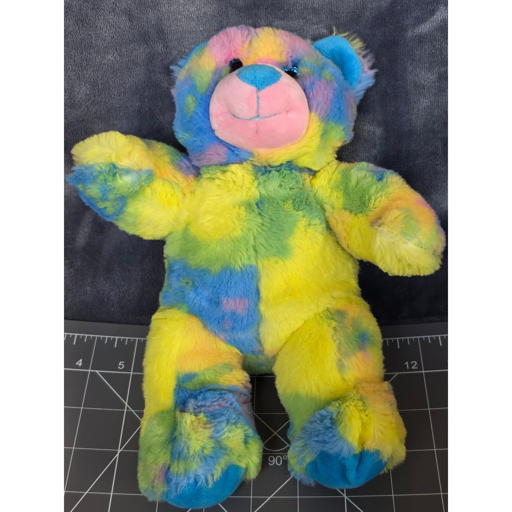 Teddy Mountain Tie Dye Plush Bear Multi-Color Shaggy Fur 15 inch Stuffed Animal